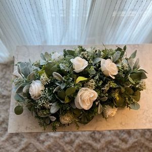 Lambs ear, boxwood, rose and baby’s breath faux florals